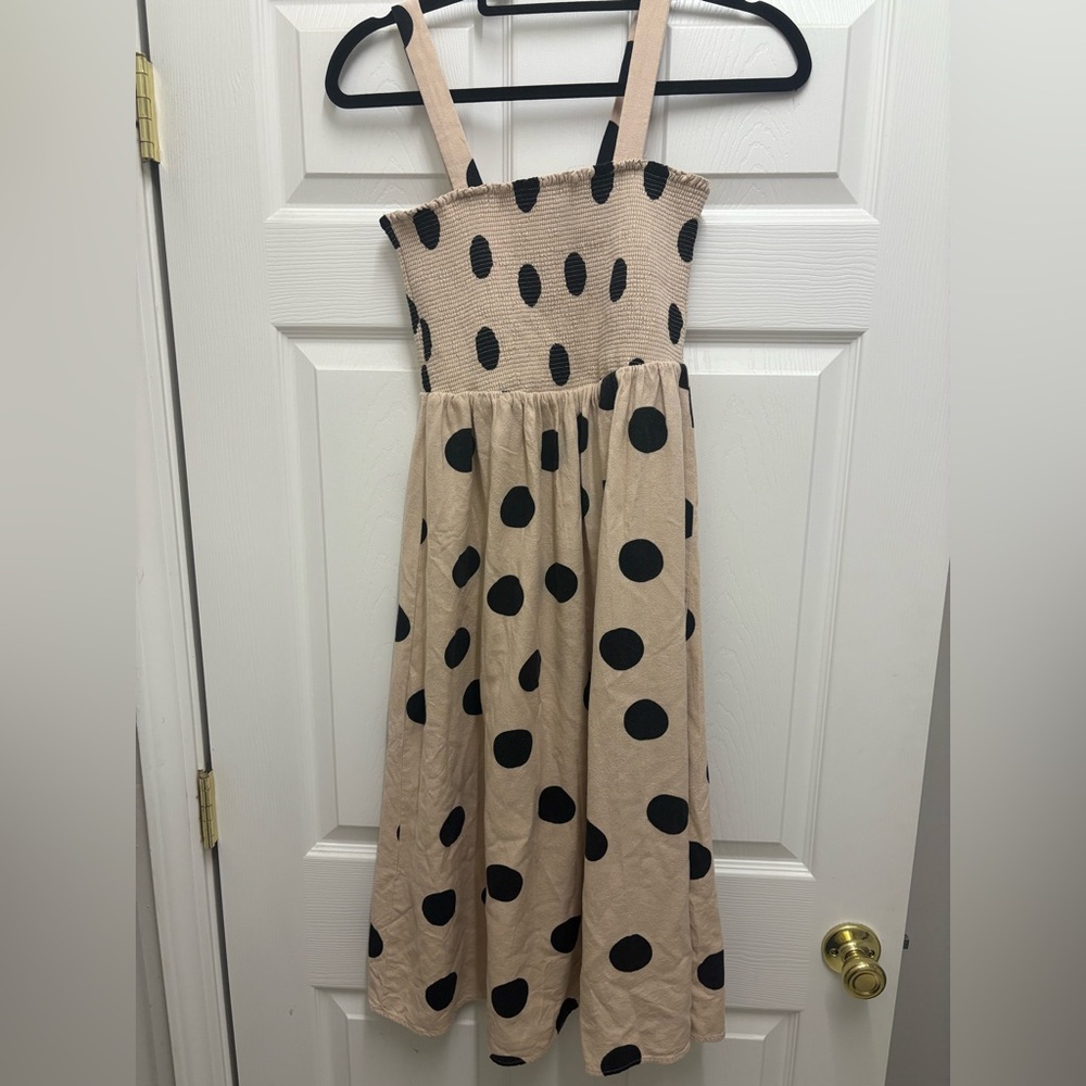 Blu Pepper Polka-Dot Sleeveless Smocked Top Midi Dress Size Small